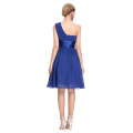 Грейс Карин новая модель Ницца одно плечо шифон короткие модели голубое платье CL4106-3#